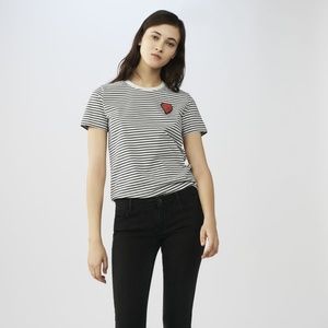 Maje Teddy Striped Heart-Applique Tee